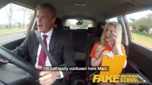 Fake Driving School Mature Guy Spunks Over Blonde Bombshell Georgie Lyall